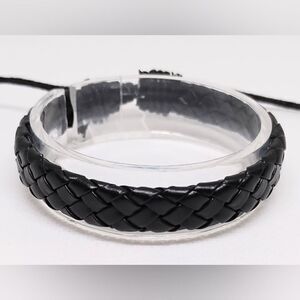 Men's leather bracelet braided black new e41‎
